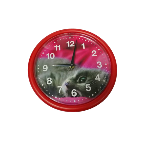 Часы пластиковые (заготовка) под полиграфическую вставку, красные круглые, d 24.5 см.